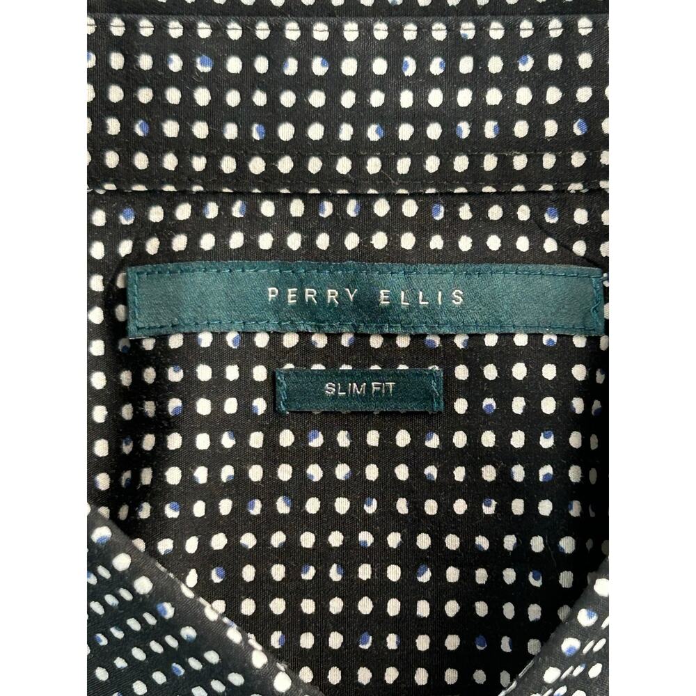 Perry Ellis Slim Fit Men's Medium Black White Dot Button Shirt S - Picture 4 of 9